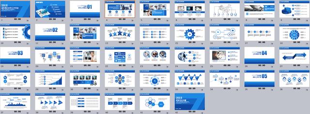蓝色简约半年工作总结PPT，动态效果，框架完整轻松套用