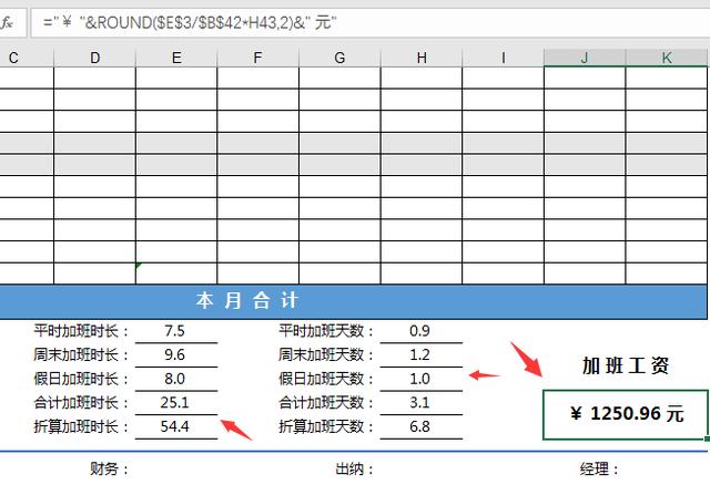 Excel月加班时间统计表，自动换算加班费，简单操作不加班