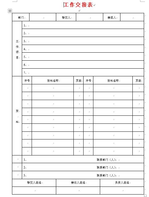 word离职人员工作交接表，完整表格框架，交接清单完整清晰