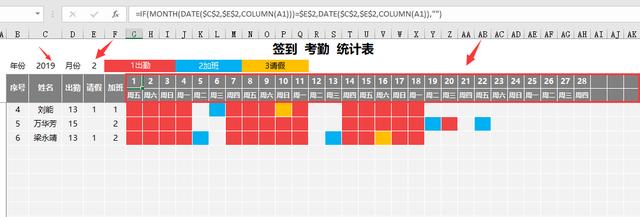 超实用Excel变色考勤表，变色显示，轻简录入，复杂工作躺着做