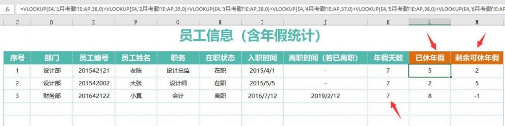 超实用年度考勤系统，下拉菜单选择，函数汇总，自带年假管理