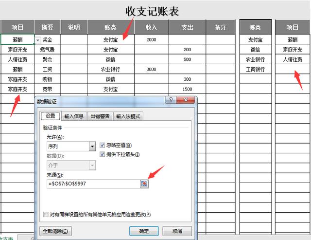 极简式财务现金日记账，自动收支汇总，下拉菜单设置直接套用