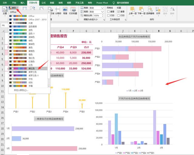 EXCEL季度销售报表，图形图表动态显示，一键换色实用轻松