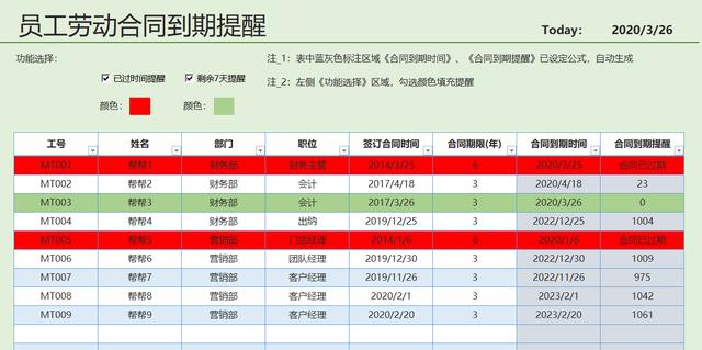 Excel员工劳动合同到期提醒，自动过期到期提醒，变色控件超轻松