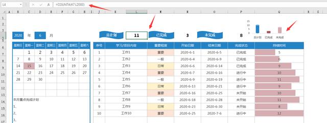 Excel日历日程工作学习计划表，万年历设计，进度统计一键展示