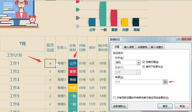 Excel工作计划表，自动进度显示，统计图表变色显示一步到位