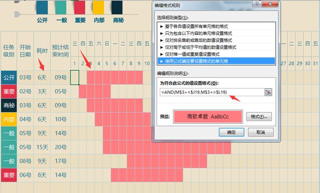 Excel工作计划表，自动进度显示，统计图表变色显示一步到位