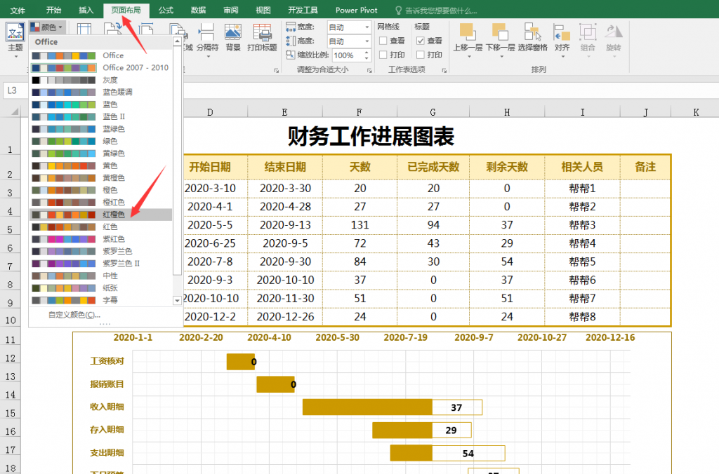 Excel财务工作进度表甘特图，自动进度显示，个性变色超简单