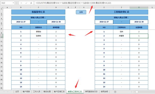 Excel售后管理套表，工作分配处理计时统计，全函数套用简单高效