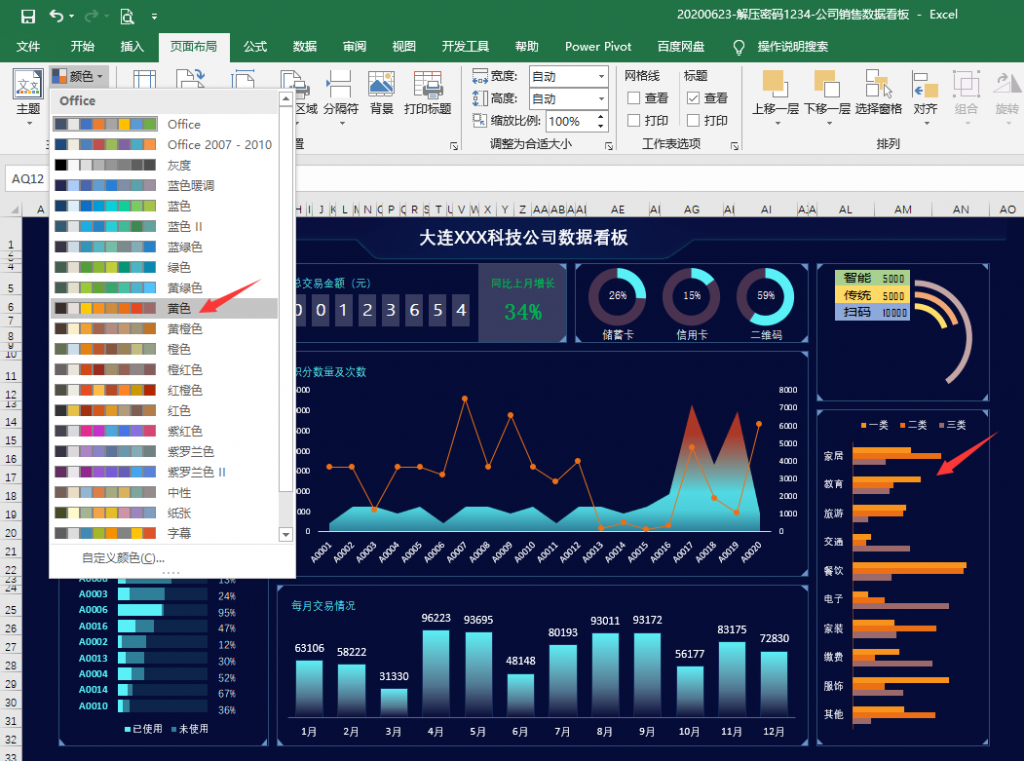 Excel公司销售数据看板，动态可视化图表，快捷应用专业大气