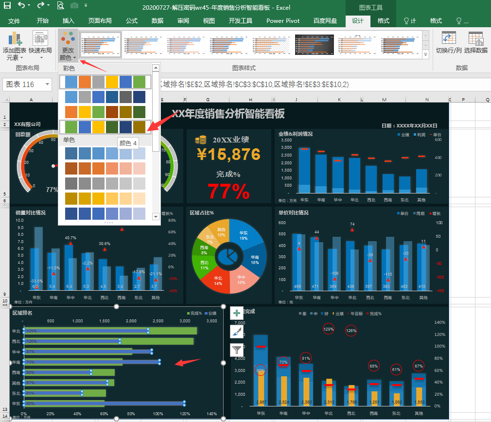 Excel销售分析智能看板，多图表动态展示，高清展示不操心