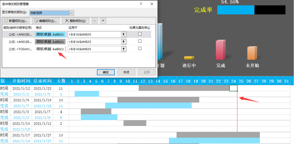 Excel工程项目计划甘特进度表，自动日历表，动态图表超轻松