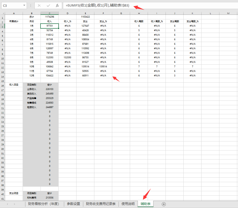 Excel财务收支费用看板，动态图表展示，数据统算自动生成