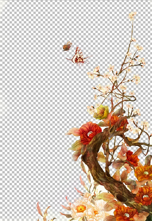 古风花卉PNG免抠图素材，精美图片文件，设计背景插图拿来就用