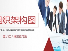 完整PPT组织结构图，网络结构三色设计，可换照片轻松套用