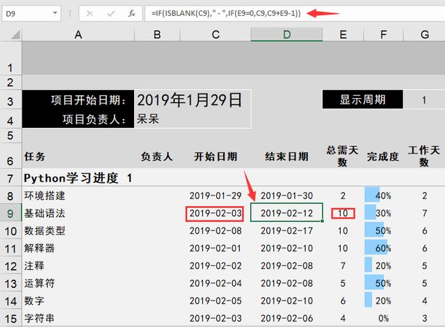 全自动excel项目甘特图周控件自动调整进度条管理超好用