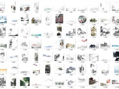 600张古风水墨山水PNG图片，附带印章素材，无框架图片拿来就用