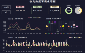 Excel收支明细表，收支数据可视化看板，图形图表高能套用
