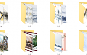 国风山水画高清PSD图片，源文件素材套用，位图设计无脑应用